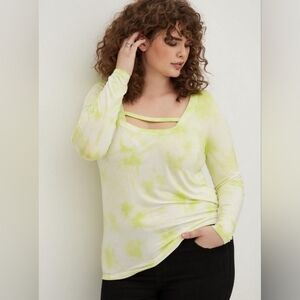 Torrid 💖NWT💖 Size 3 Tie-Dye Long Sleeve Cutout Top - Lime/White
